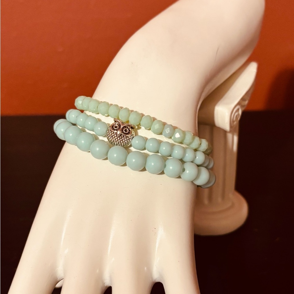 Elegant Beaded Bracelet Set with Owl Charm
